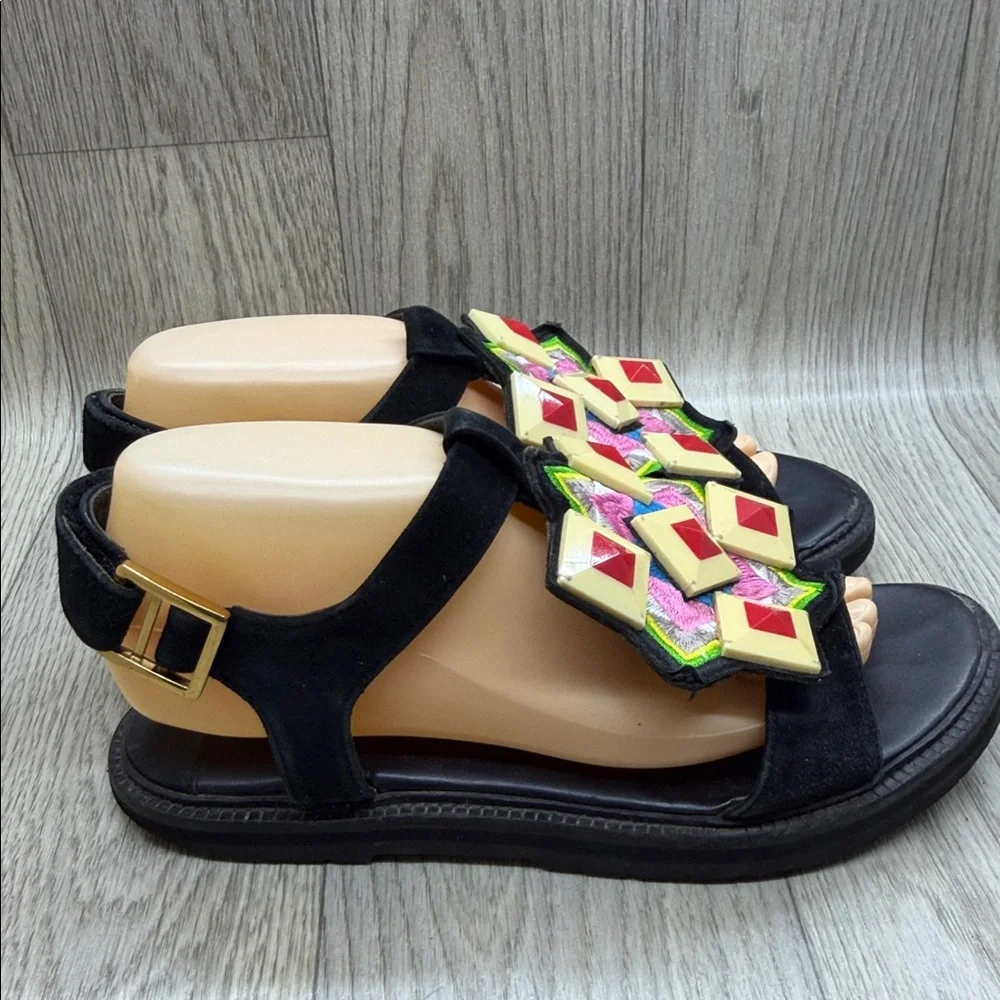 Kat Maconie Vibrant Geometric Black Sandals